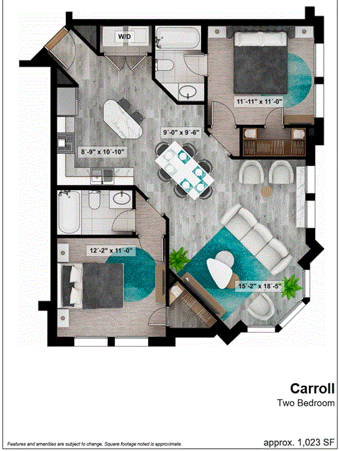 the floor plan of carroll two bedroom apartment
